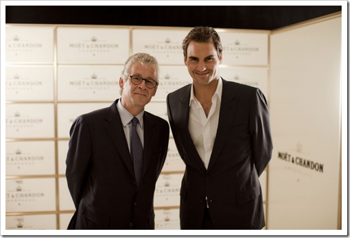 Roger Federer and Stephane Baschiera, President & CEO Moët & Chandon